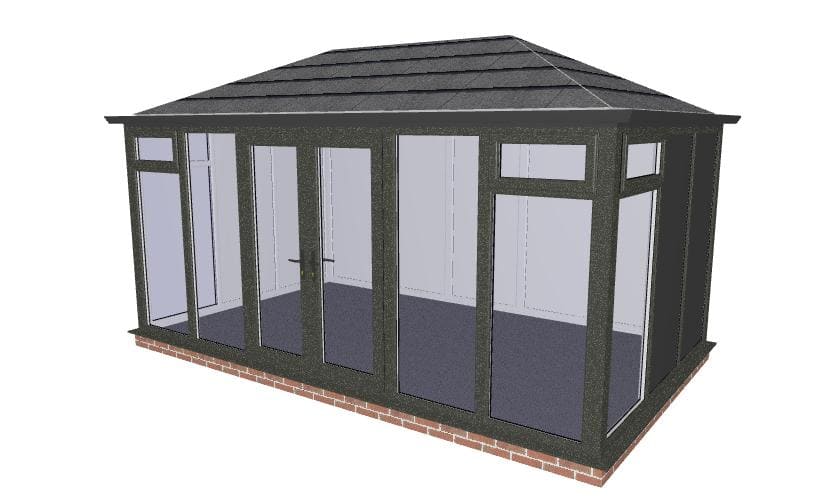 Garden office with tiled roof , full upvc and full glass panelled windows